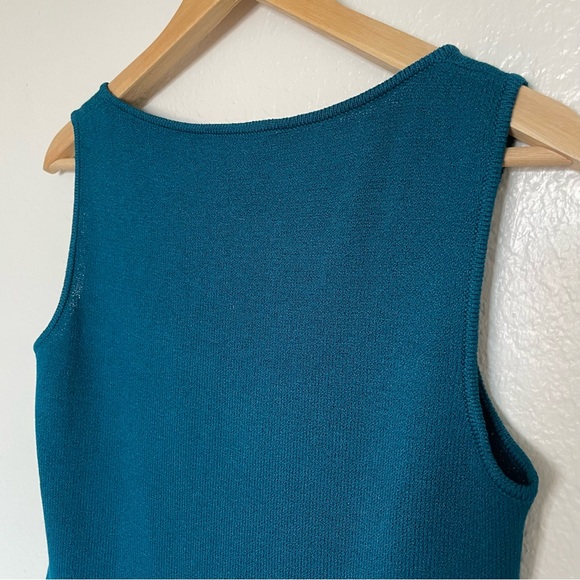 St. John Collection Santana Knit Teal Blue Shell Tank Wool Rayon Silk Sleeveless - Picture 5 of 15